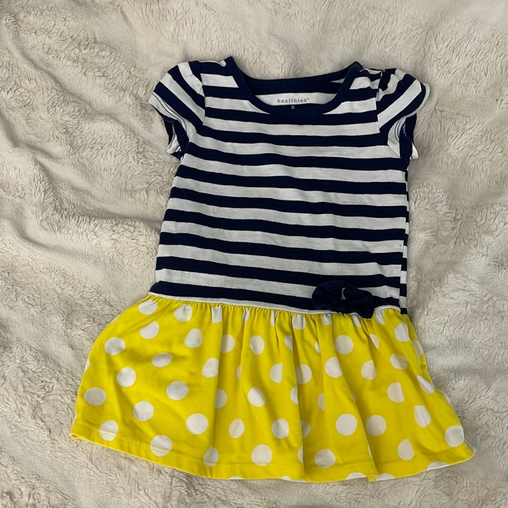 LITTLE GIRLS STRIPE & POLKA DOT SHORT SLEEVE DRESS • NWOT